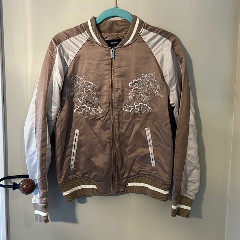 Forever 21 | Embroidered Varsity Jacket | Gold/Bronze | Medium